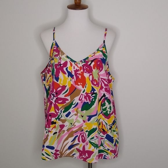 SheIn Multicolor V Neckline Sleeveless Floral Knit Camisole Tank Top Size L - Picture 2 of 9